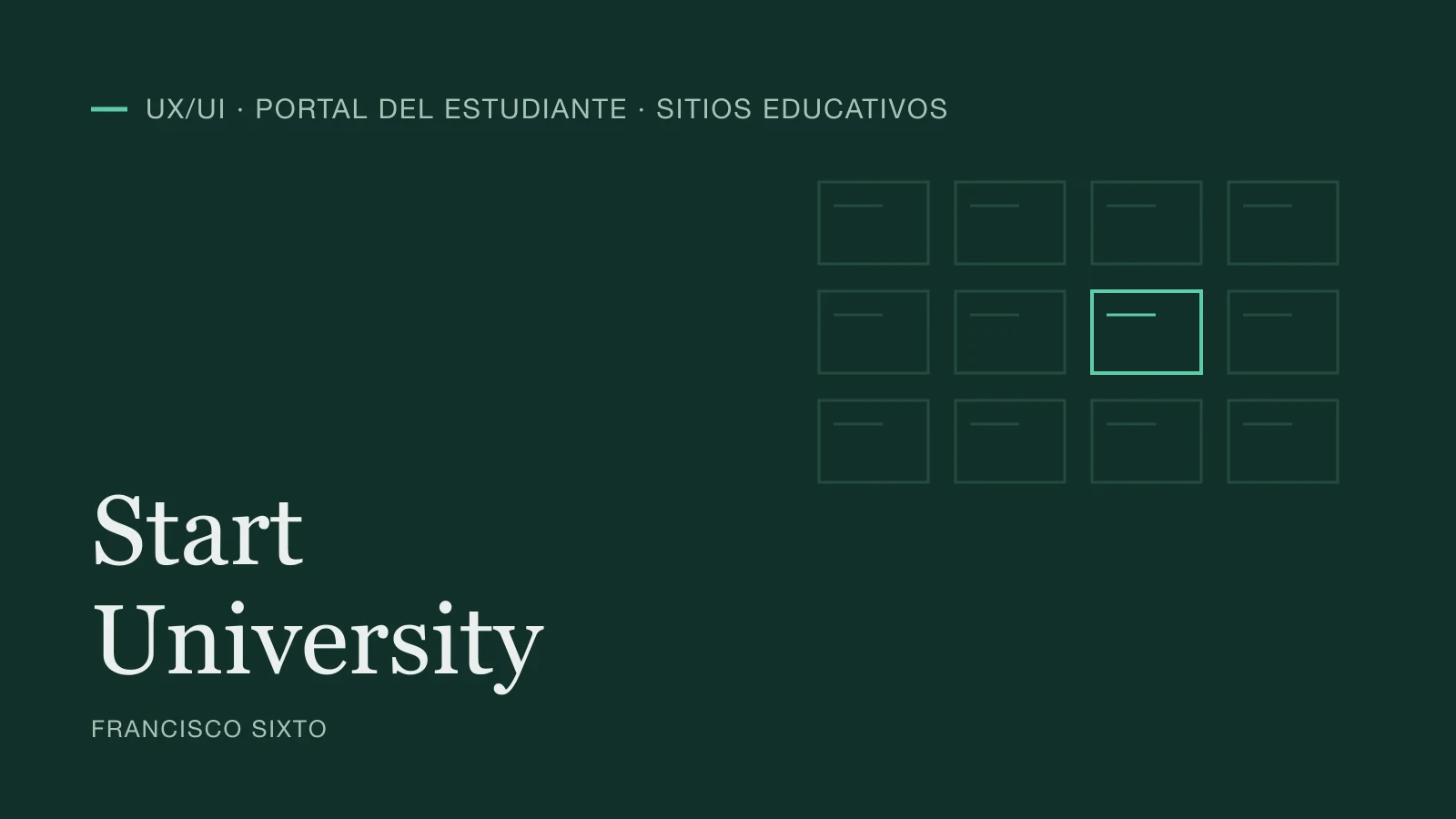 Typographic cover of the Start University case, student portal and education websites