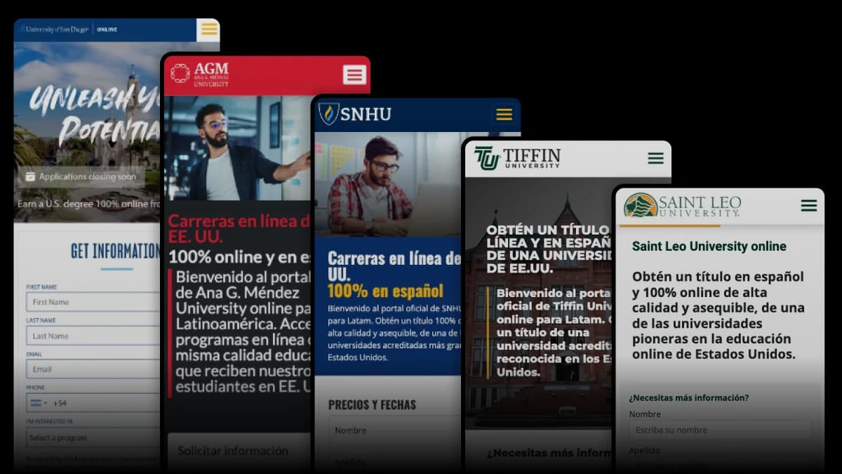 Collage de sitios y plataformas educativas diseñadas en Start University